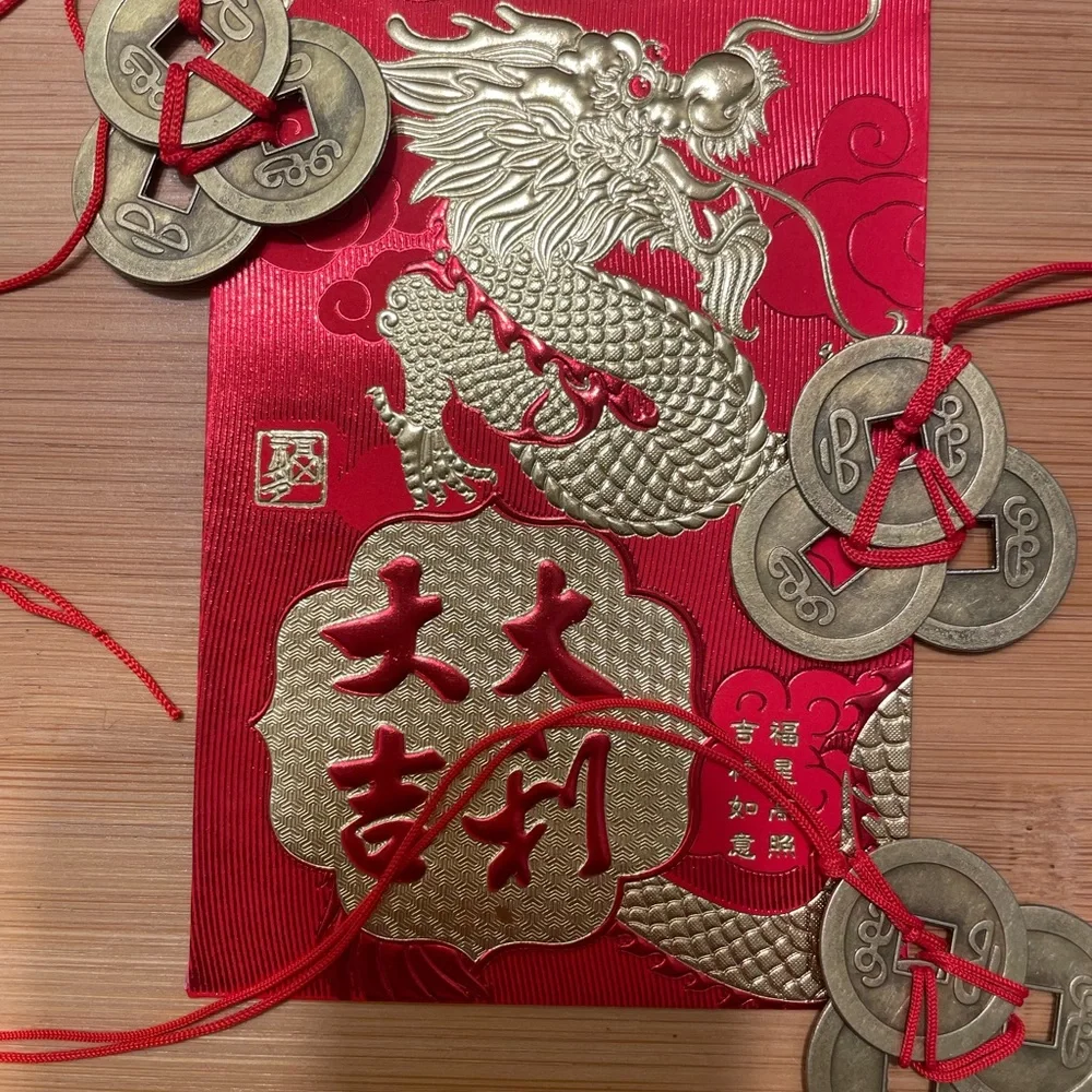 Chinese New Year Red Lucky Money Envelope 3 Feng Shui Coin Set - Picture 8 of 11